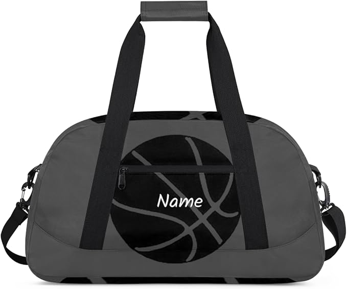 Personalized Duffel Bag for Girls Boys Custom Name Sport Gym Bag Small Overnight Weekender for Traveling Gymnastic Ballet ，Gray Basketball