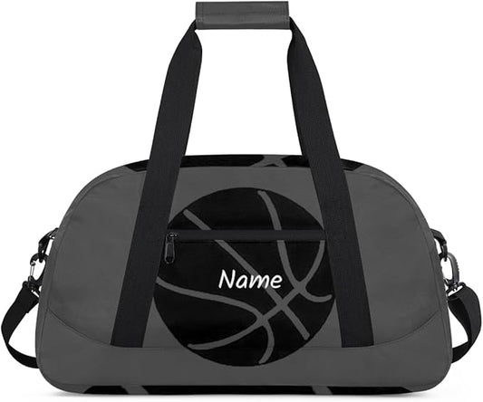 Personalized Duffel Bag for Girls Boys Custom Name Sport Gym Bag Small Overnight Weekender for Traveling Gymnastic Ballet ，Gray Basketball
