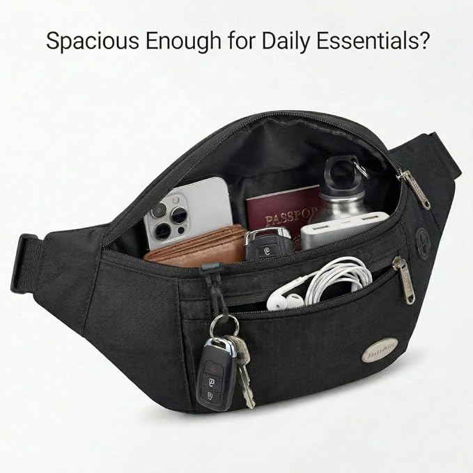 Entchin Fanny Pack for Women Men,Crossbody Belt Bag with 4-Zipper Pockets,Adjustable Waist Bag Pack,One of the Most Popular Travel Essential Gifts for Walking,Traveling,Cycling