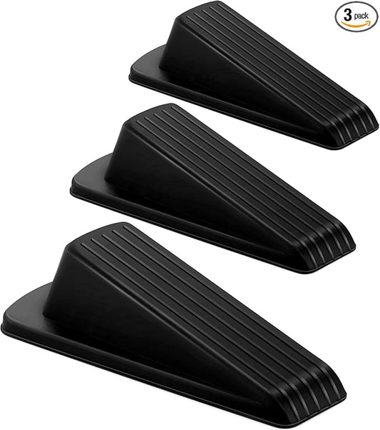 Crosize 3 Pack Rubber Door Stoppers for Floor, Door Stop Wedge for Heavy Duty Door, Black