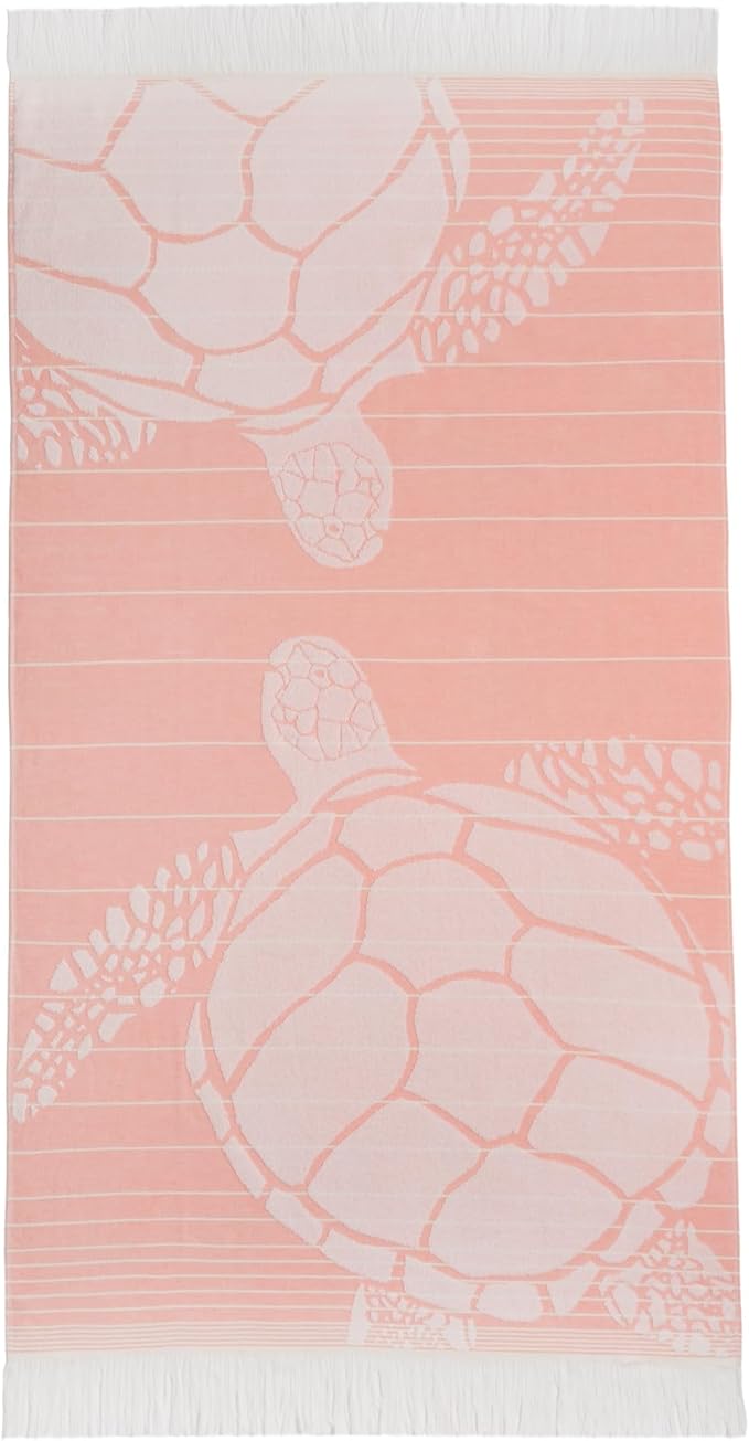 SOFE H&L | LINVIA Foutah Quick Dry Beach Towel Pack of 1 (35” x 70”) CARETTA - Coral | Lightweight, Premium, Fade Resistant, Durable | Travel Towel, Turkish Beach Towel with Shoulder Strap