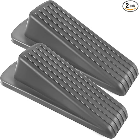 Door Stoppers for Bottom of Door on Floor, Premium Rubber Door Stopper Wedge, Floor Sturdy Stackable Door Stops for Carpet Heavy Duty Door (Gray, 2 Pack)