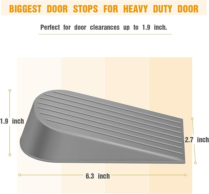 8 Pack Grey Extra Large Door Stopper, High 1.9 inches Big, Prevents Door Gaps & Lock-Outs, Heavy Duty, Sturdy Rubber Stop Wedge
