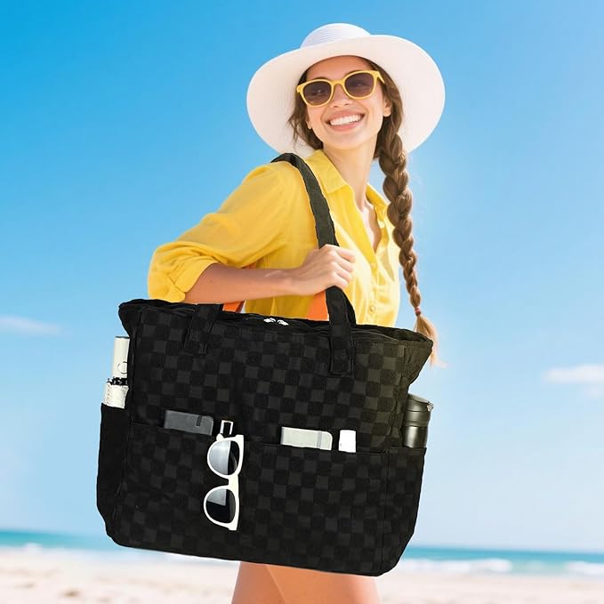 LEDAOU Large Beach Bag Women Waterproof Sandproof Zipper Beach Tote Pool Bag for Swim Gym Grocery Travel with Wet Pocket | Waterproof, Sandproof, Zipper, Pool, Gym, Grocery