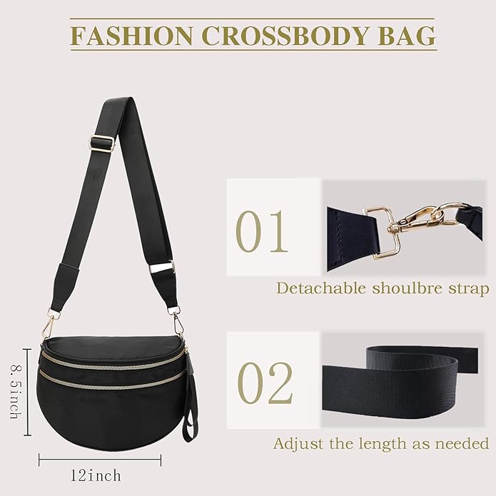 Crossbody Bags For Women,Waterproof Oxford Bum Bag with Adjustable Strap,Large Capacity Travel Purse