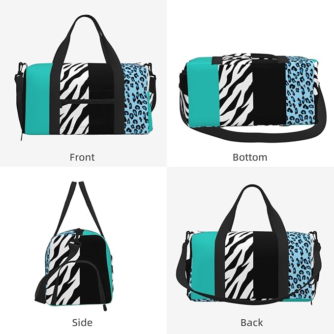 Leopard Print, Zebra Print, Animal Print, Blue Women'S Gym Duffle Bag With Shoes Compartment, Ideal For Travel, Gym, Sports, Duffel, Weekender