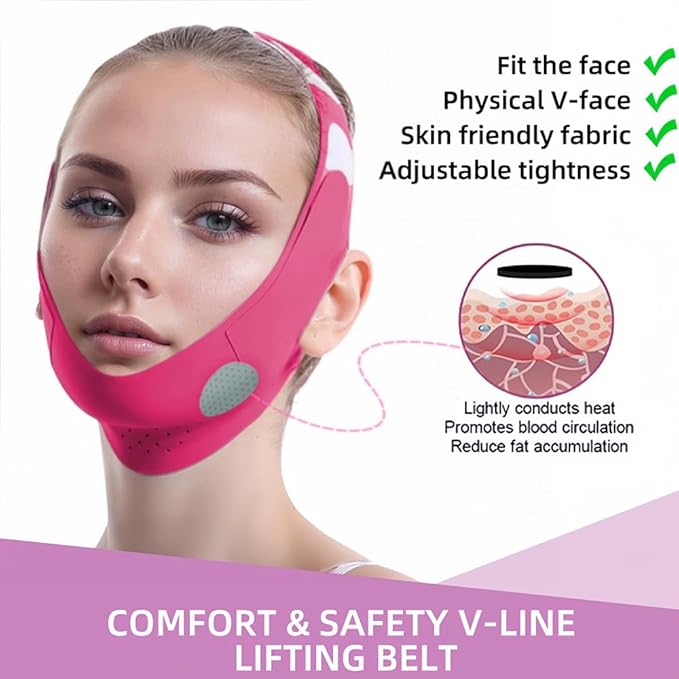 Graphene V-Line Mask Chin Up Mask V Shaped Face Mask Chin Strap for Sleeping,Jawline Shaper,red,Medium