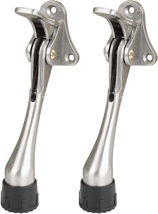 Kickdown Door Stopper 5Inches - 2 Packs One Touch Adjustable Height Door Stop for The Bottom of Door The Bottom of Door Aluminum Alloy Metal Door Stopper with Rubber Tip Satin Nickel