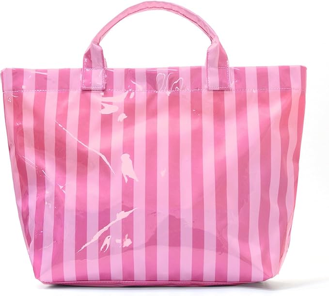 JQWYGB Striped PVC Tote Bag Large Glossy Striped Handbags Waterproof Top Handle Bag Plastic Tote Handbag Beach Travel Work