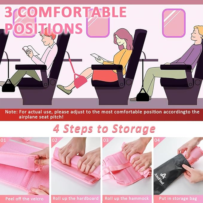 Foot Hammock for Plane Travel, Upgraded Wide Airplane Foot Hammock with Detachable Hardboard, Portable Footrest for Air Travel Essentials Long Flights Flying, Adjustable Foot Rest Leg Hammock