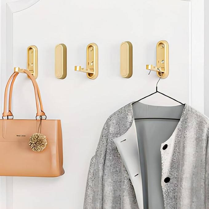 2PC Foldable Wall Hooks - Gold Coat Hooks for Closet, Door & Bathroom | Heavy Duty Folding Hangers for Hanging Coats, Belts, Backpacks, Towels | Space-Saving Wall Hook Set (Gray, 2Pack)