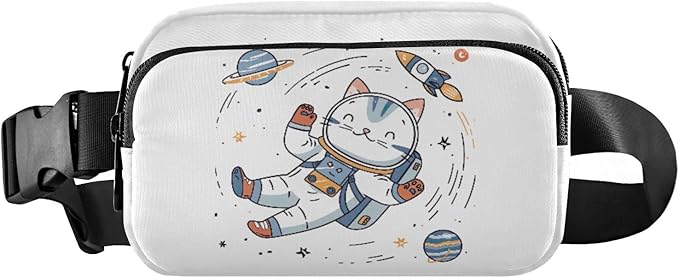Kawaii Cat Astronaut Fanny Pack for Women Men Water Resistant Fashion Waist Packs with Adjustable Strap Belt Bag for Travel Workout Jogging Hiking 21219090