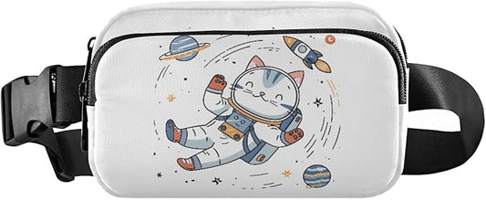 Kawaii Cat Astronaut Fanny Pack for Women Men Water Resistant Fashion Waist Packs with Adjustable Strap Belt Bag for Travel Workout Jogging Hiking 21219090
