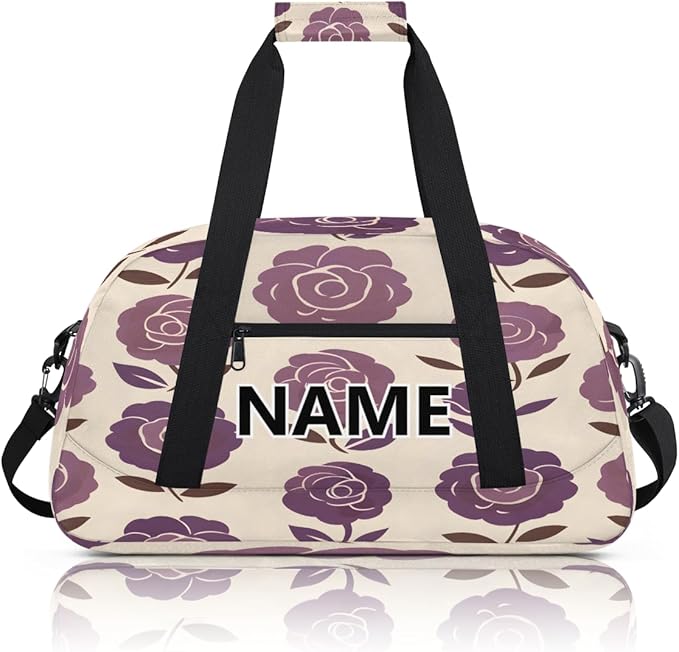 Retro Flower Mini Gym Bag 18 inch for Women Men Waterproof Custom Rose Floral Travel Duffel Bag Carry On Overnight Tote Nurse Bag for Work Fitness Hiking