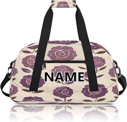 Retro Flower Mini Gym Bag 18 inch for Women Men Waterproof Custom Rose Floral Travel Duffel Bag Carry On Overnight Tote Nurse Bag for Work Fitness Hiking