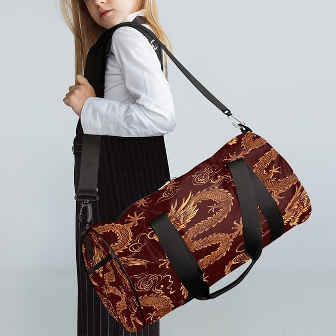 Sport Duffel Bag Troditional Chinsese Dragon Travel Duffle Bag Women Men Overnight Weekender Gym Bags with Adjustable Shoulder Strap