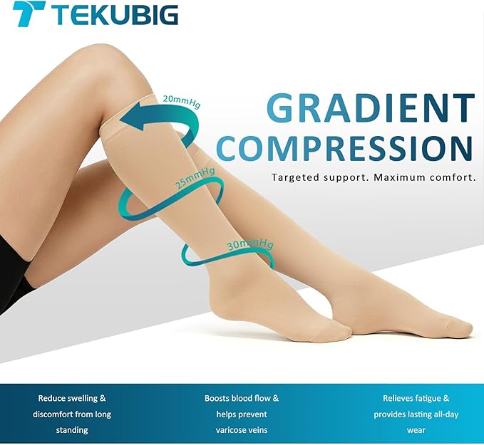 3 Pairs Medical Women Men Compression Socks Knee High 20-30 mmhg Graduated Stocking Support Hose Cute for Running Travel