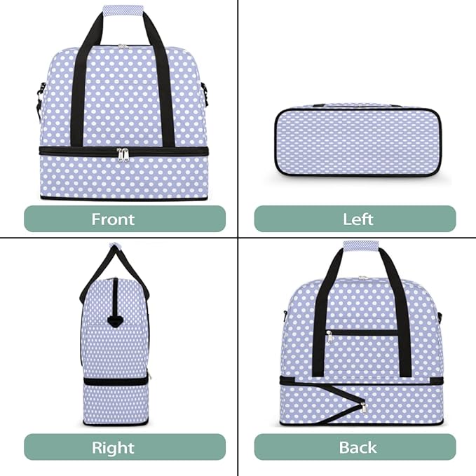 Purple Polka Dot Pattern Large Weekender Bag with Shoe Compartment Travel Duffel Bags for Women Carry On Hospital Overnight Bag Foldable Personal Item Travel Bags Tote Gym Sports Airplanes