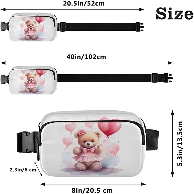 Valentines Teddy Bear Fanny Pack for Women Men Water Resistant Fashion Waist Packs with Adjustable Strap Belt Bag for Travel Workout Jogging Hiking 21217975