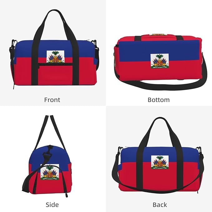 Haitian flag Print Gym Bag with Shoe Compartment for Women Men, 17.7in Sports Duffle Weekender Tote, Overnight Travel Duffel Bag Carry On