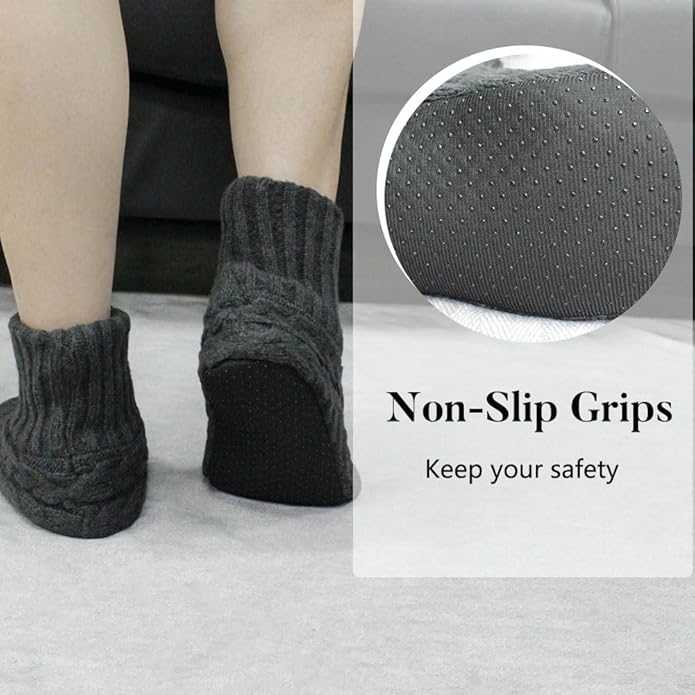 Mens Fuzzy Slipper Socks Soft Cozy Thick House Indoor Boot Sock Shoes with Anti-Skid Bottom Soles