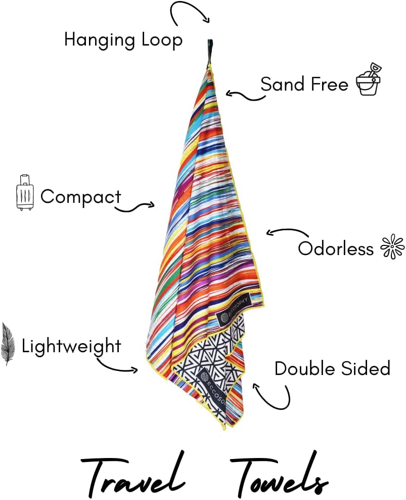 ECCOSOPHY Microfiber Beach Towel - Sand Free Towels are Quick Dry, Light Weight, Super Absorbent - Perfect Pool, Travel, Cruise, Camping Essentials - Oversized Extra Large for Adults 71x35 in