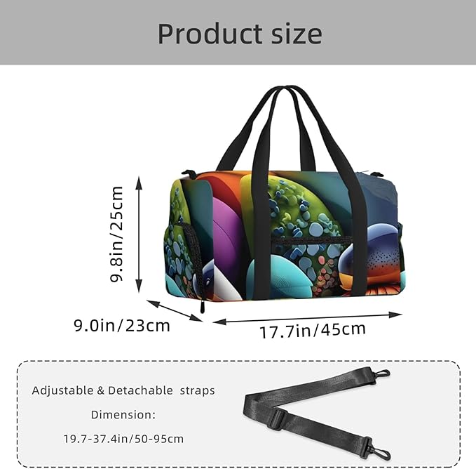 Coloured stones Print Gym Bag with Shoe Compartment for Women Men, 17.7in Sports Duffle Weekender Tote, Overnight Travel Duffel Bag Carry On
