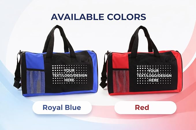 Custom Duffel Bag – Personalized with Logo or Text – Sports Team, Travel, Gym – Royal Blue, Red - Model 6072