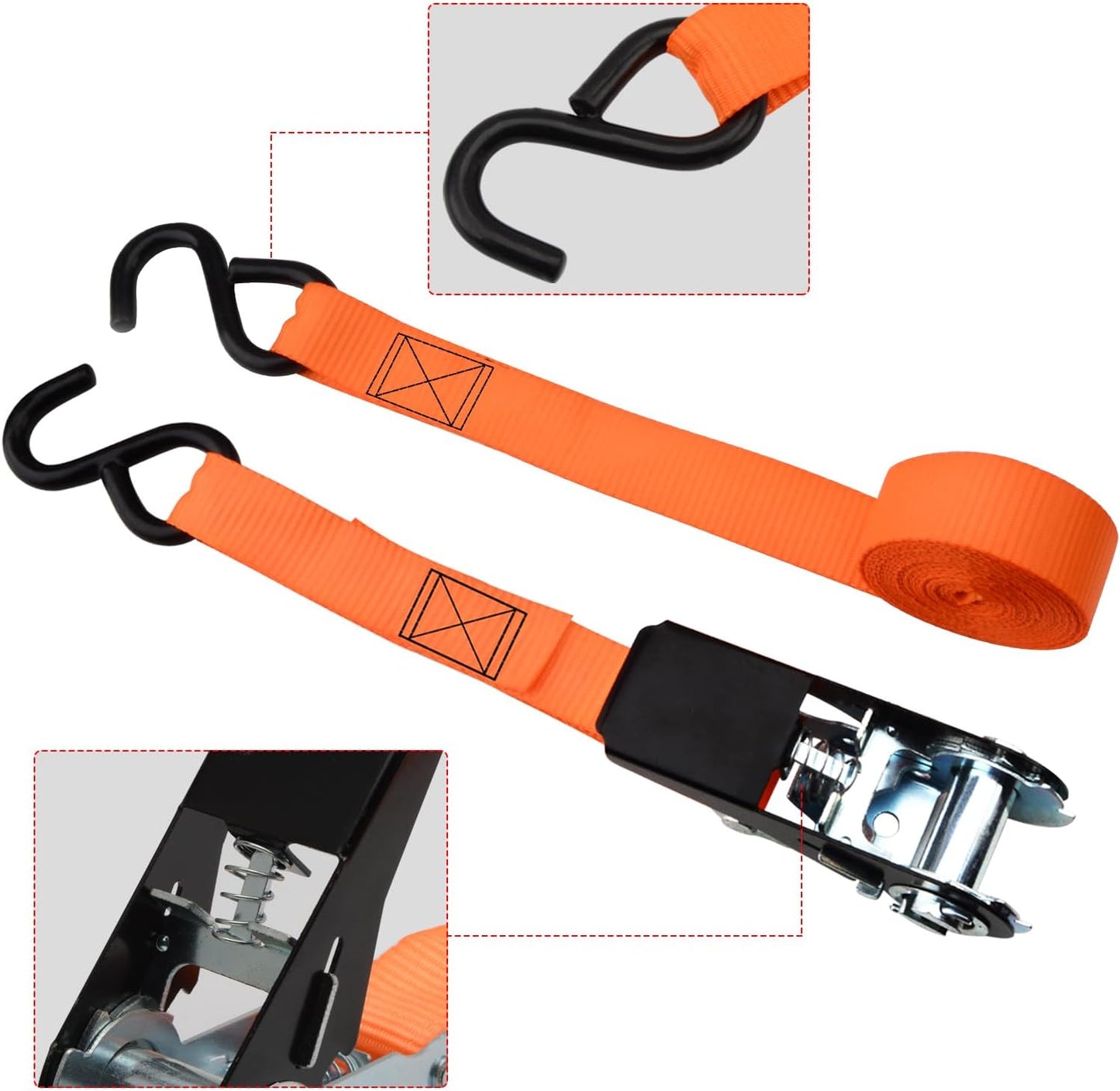 XSTRAP STANDARD Ratchet Tie Down Straps 4 Pk 10 Ft- 300 Lbs Load Cap- 900 Lbs Break Strength-Cargo Straps for UTV, ATV, Pickup,Truck, Moving Appliances, Lawn Equipment, Orange