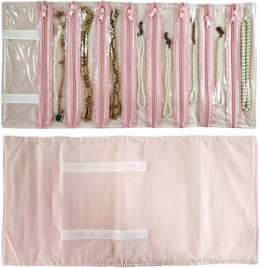 Travel Jewelry Roll Bag Portable Organizer Pouch With Grids&PVC Cover Storage Bags for Necklace, Bracelet, Bracelet,Ring, Badge, Pendant