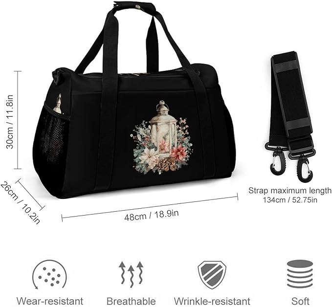 Vintage Festive Lantern Duffle Bag Gym Bag for Workout Travel Tote with Detachable Straps