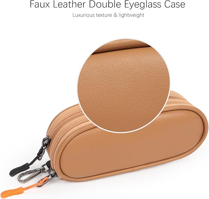 Double Eyeglasses Case Soft Portable Zipper Sunglasses Pouch with Keychain Clip for Men Women