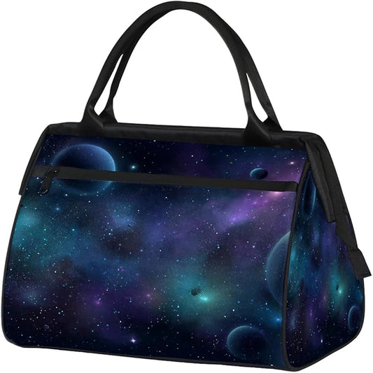 Overnight Weekender Bags for Women Men, Starry Universe With Planets And Stars Waterproof Travel Carry On Duffel Bag, Lightweight Sports Gym Bag for Fitness, Workout, Travel