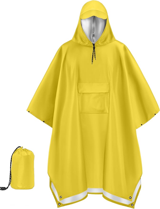 COOFANDY Rain Poncho for Adults with Hood Pockets Reusable Waterproof Packable Rain Coat Jacket Travel Hiking Emergency