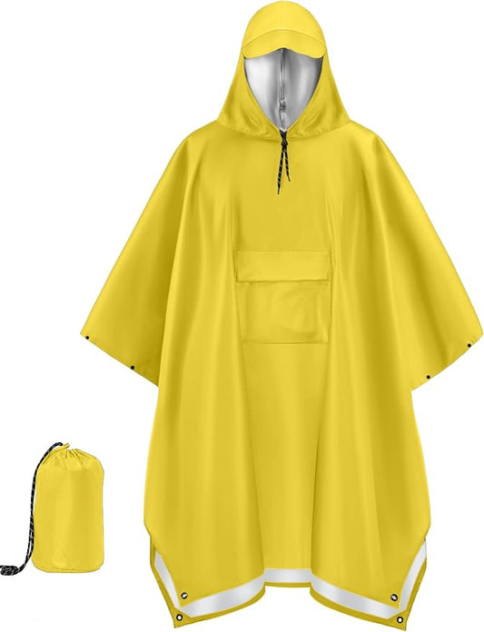 COOFANDY Rain Poncho for Adults with Hood Pockets Reusable Waterproof Packable Rain Coat Jacket Travel Hiking Emergency