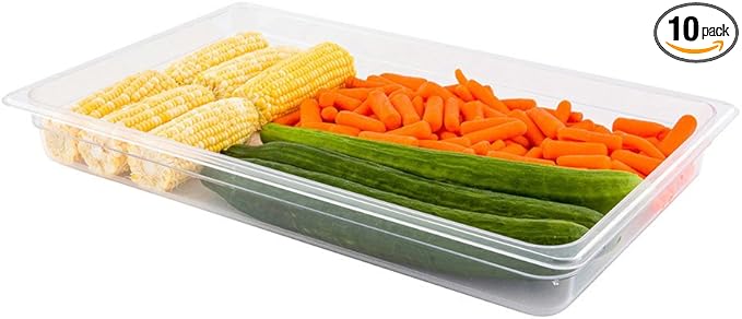 Restaurantware-2.5 Inch Deep Food Pans, 10 Full Size Commercial Food Storage Container - Freezable, Break-Resistant, Clear Plastic Cold Pans, Dishwashable, For Kitchens, Restaurants, Or Cafeterias