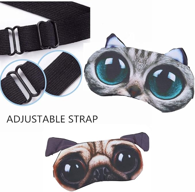 Cute Animal 3D Funny Sleep Eye Mask Eye Cover for Women, Cat Dog Soft Blindfold Sleeping Mask Eyeshade for Plane Travel Office Nap (2 Pack)