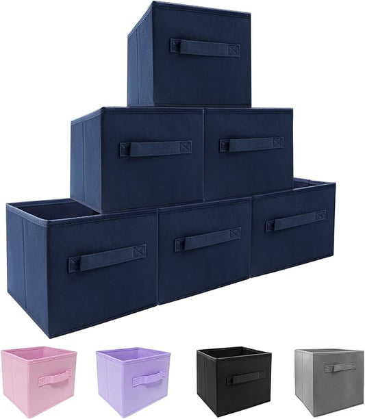Small Storage Bins,Collapsible Fabric Storage Organizer 9.0"x7.5"x7.5" 6 Pack,Mini Storage Box,fit for closet, living room, bookshelf, Kids clothes and toys storage and organization Blue…