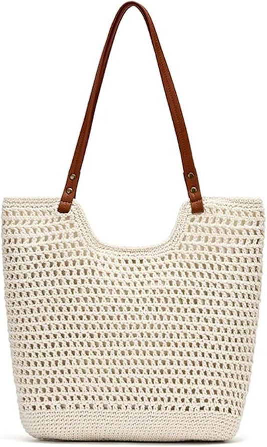 Crochet Beach Bag for Women - Summer Mesh Beach Tote Bag Boho Woven Purse Shoulder Handbags for Vacation Travel