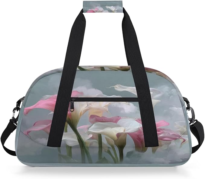 Kids Duffle Bag Girls Boys Watercolor Pink White Calla Lily Flowers Weekender Overnight Bag,Lightweight Duffel Bags for Traveling Gym Sport Dance