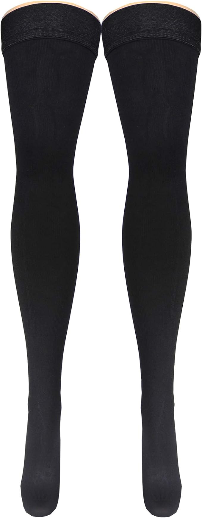 Truform Compression Socks, 20-30 mmHg, Men's Dress Socks, Thigh High Over Knee Length, Black, Small