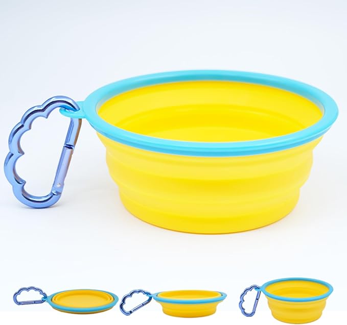 LaRoo Collapsible Dog Bowls, Large Portable Foldable Travel Dog Bowls with Clasp, BPA-Free Non-Toxic Water & Food Bowl for Large/Medium Dogs, Outdoors in Summer Hiking, Walking, Traveling (Yellow)