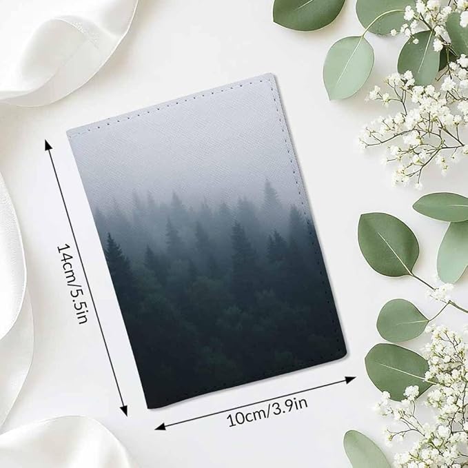 Trees Passport Holder for Travel Fog Woodland Jungle PU Leather Passport Cover Wallet Cute Passport Card Holder for Women and Men