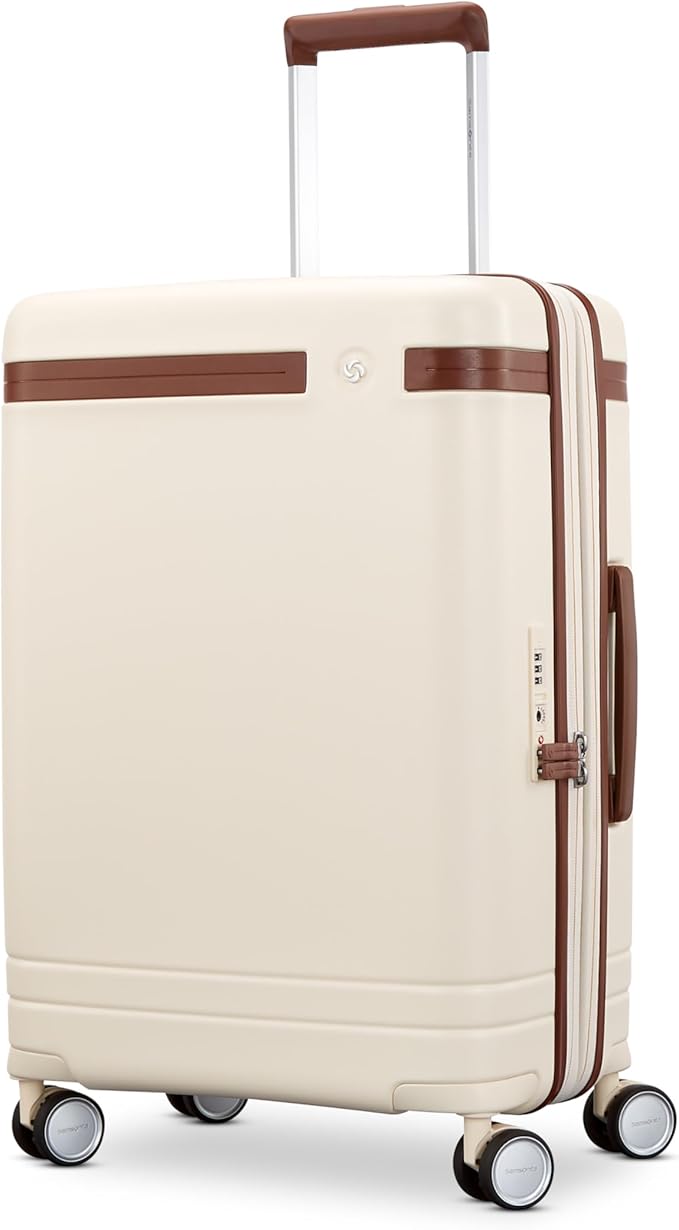Virtuosa Hardside 21 Inch Carry On Luggage - Airline Approved with 360° Spinner Wheels, RightHeight™ Adjustable Handle - Zippered WetPak™ - TSA Lock - Expandable Light Polycarbonate Shell - Off White