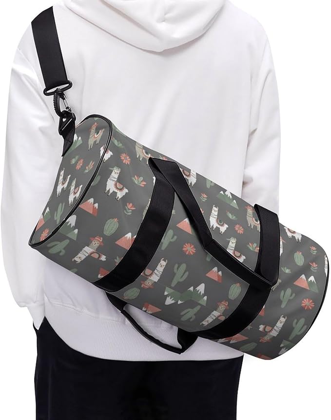 Unisex Foldable Gym Bag Llama Alpaca Cactus Lightweight Travel Sports Bag Workout Yoga Dance Bags Overnight Weekender Bags