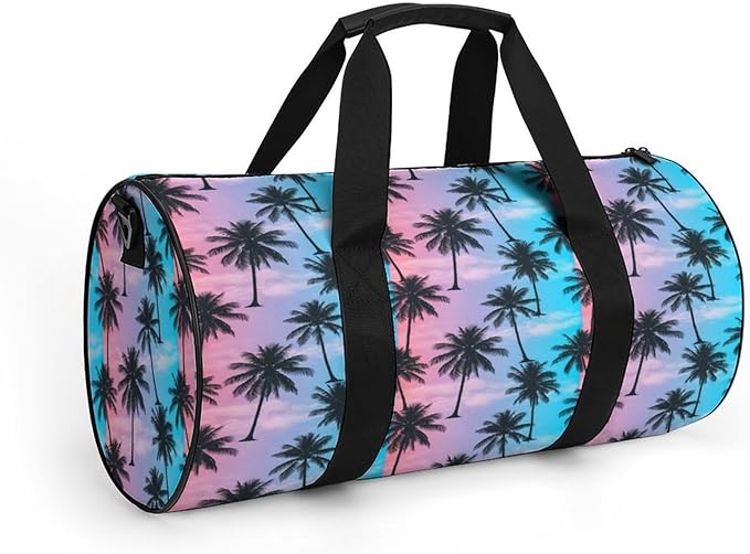 Basketball Football Weekender Bag Purple Sky Palm Trees Carry on Beach Yoga Overnight Luggage Bag Sports Gym Bags for Men Women