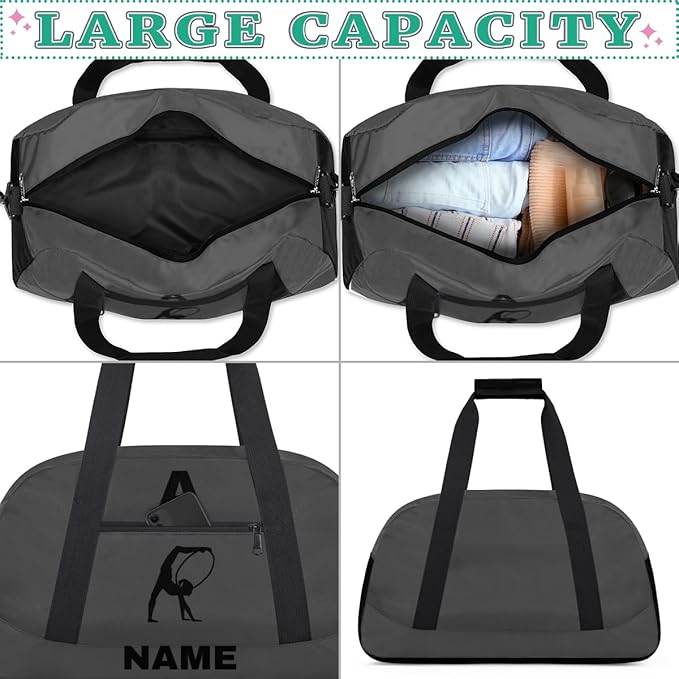 Personalize-Kids-Sports-Duffel-Bags With Custom Name Text Carry-On Overnight Travel Gym Lightweight Dance Pattern Sports Bags For Girls Boys Kids,Grey