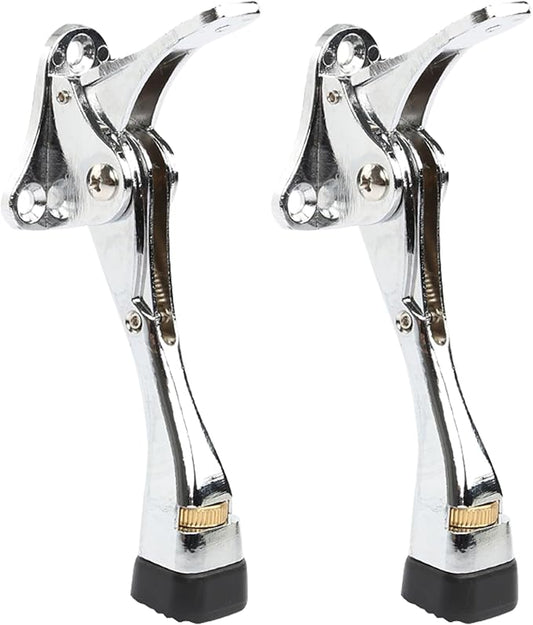 Kickdown Door Stopper 4 Inches - 2 Packs One Touch Adjustable Height Door Stop for The Bottom of Door Aluminum Alloy Metal Door Stopper with Rubber Tip & Wall Protectors for Wide Doors Silver