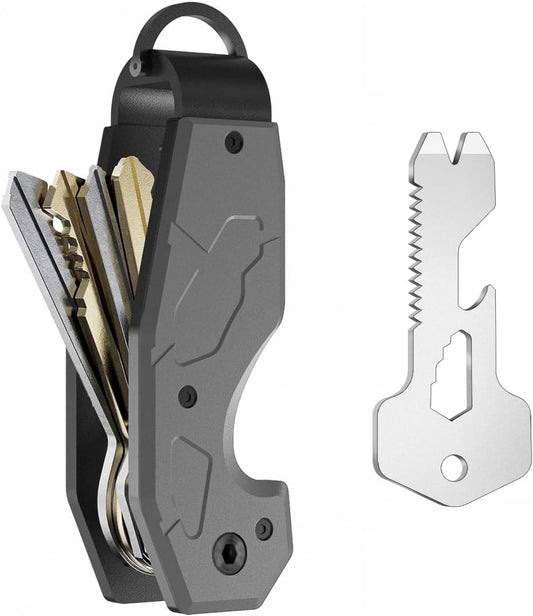 Zeeker Compact Key Organizer Keychain with Built-in Tools – Holds 1-6 Keys, Includes Bottle Opener, Hex Wrench, and Serrated Cutter – Minimalist Key Holder for Men and Women (Grey)
