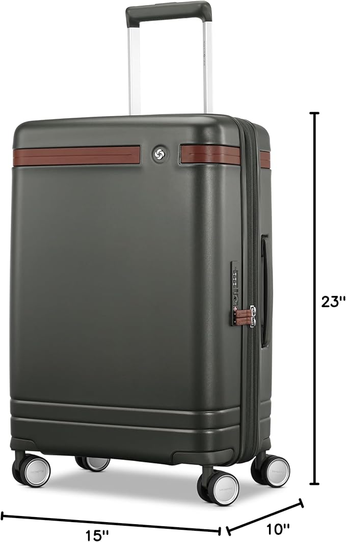 Virtuosa Hardside 21 Inch Carry On Luggage - Airline Approved with 360° Spinner Wheels, RightHeight™ Adjustable Handle - Zippered WetPak™ - TSA Lock - Expandable Light Polycarbonate Shell - Pine Green